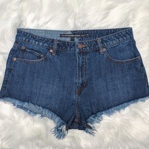 Volcom Med Wash Denim Frayed Cut Off Shorts SZ 30